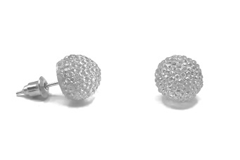 Zilverkleurige oorknopjes met kristal-achtig bolletje  (1,0cm) ↔