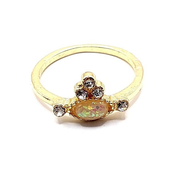 Goudkleurige ring met strass-steentjes en ovaal steen/goud (Ø 17mm)