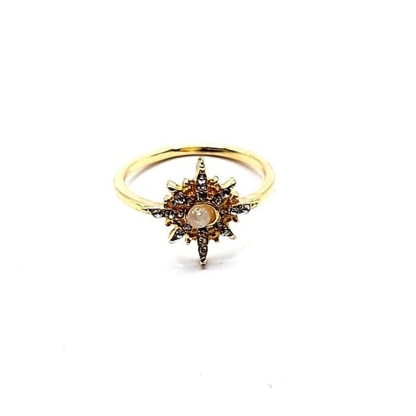 Goudkleurige ring met ster-vorm en melkgoud-kleurig steentje (Ø 18mm)