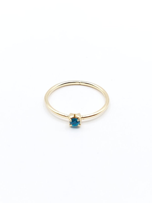Goudkleurige ring met aqua blauw strass-steentje, 17mm