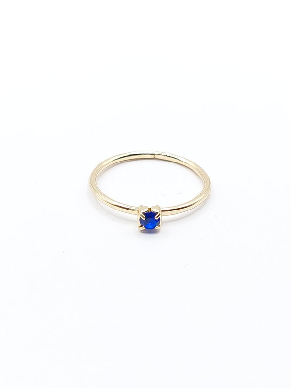 Goudkleurige ring cobalt blauw strass-steentje, 17mm