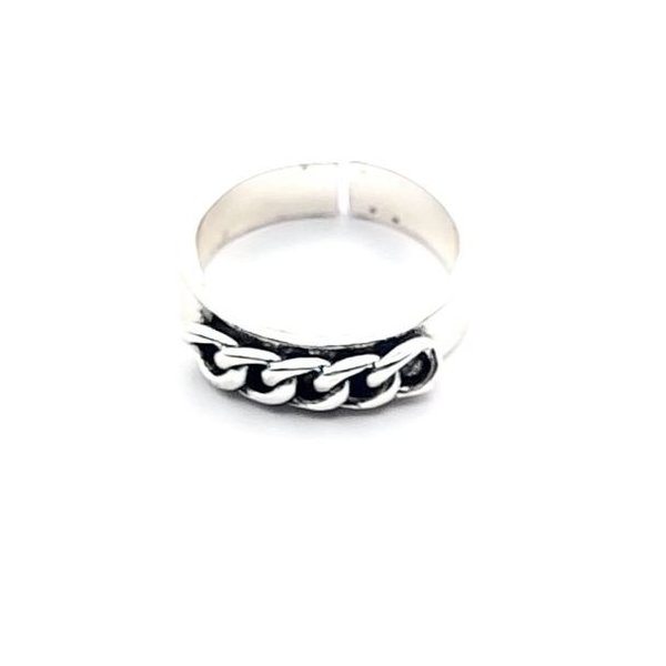 Zilverkleurige ring, "antiek look", breed, verstelbaar, schakel amulet, ( Ø 15mm )