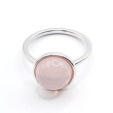 Zilverkleurige ring met grote zacht roze steen ( Ø 16mm )