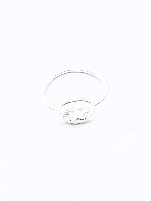 Zilverkleurige ring, munt met pootafdruk / dog paw ( Ø17mm )