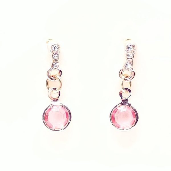Rosé-kleurige oorbellen, hanger met roze strass-steen