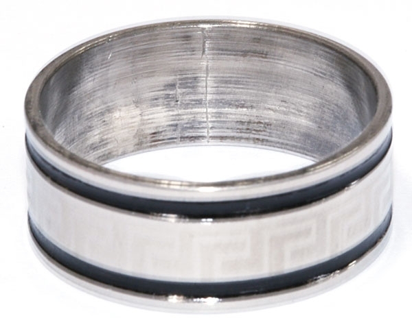 Ring, breed, zilver/zwart Stainless steel MT.18. RVS